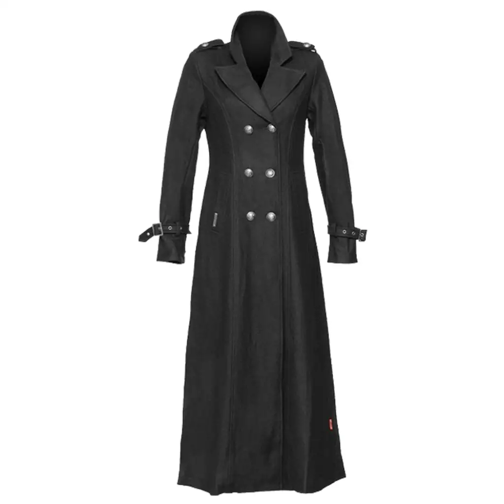 Gothic Military Full-Length Coat with Double-Breasted Design